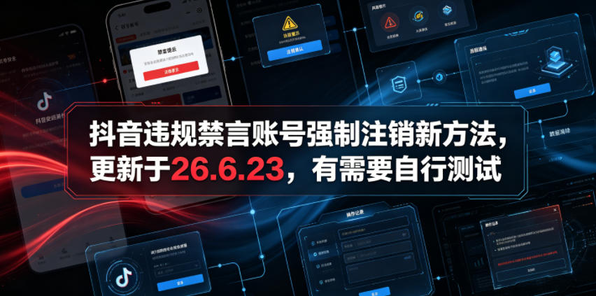 抖音违规禁言账号强制注销新方法，更新于26.6.23，有需要自行测试-源创文化:轻创终点站