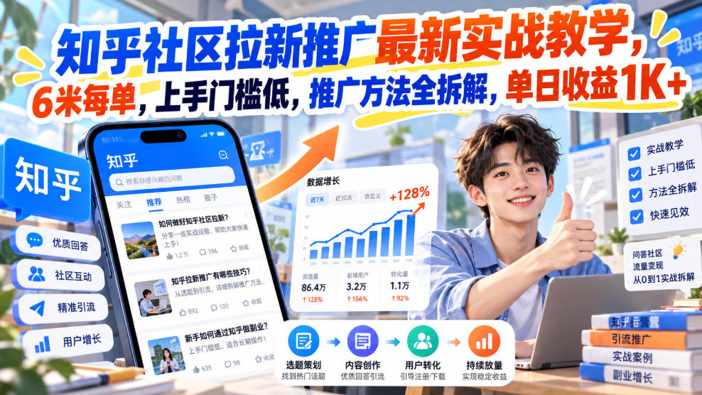 知乎社区拉新推广最新实战教学,6米每单,上手门槛低,推广方法全拆解,单日收益1K+!(更新0930)-轻创终点站