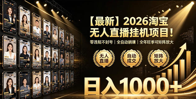 2026淘宝无人直播挂播项目！零违规不封号，全自动躺賺，全年旺季可矩阵放大，日入1000+【揭秘】-源创文化:轻创终点站