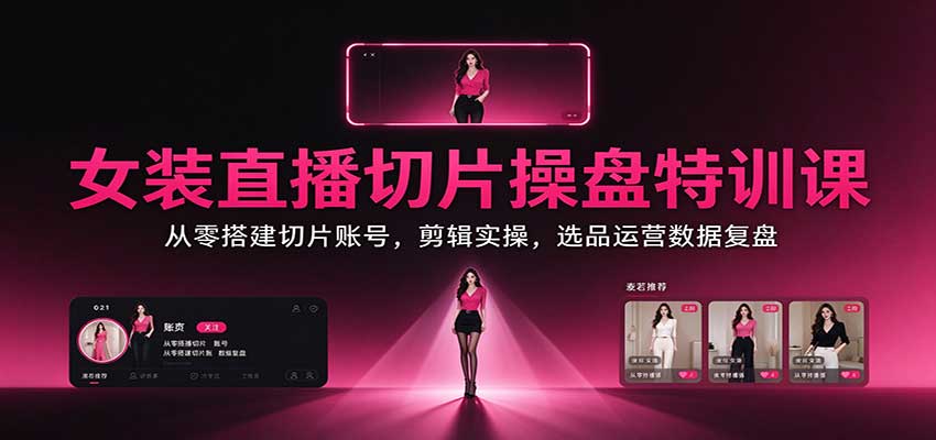 女装直播切片操盘特训课：从零搭建切片账号，剪辑实操，选品运营数据复盘-轻创终点站