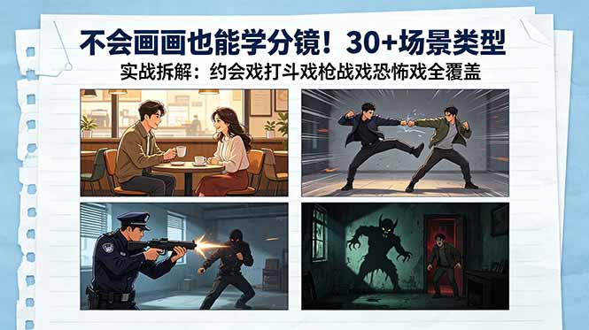 不会画画也能学分镜！30+场景类型实战拆解：约会戏打斗戏枪战戏恐怖戏全覆盖-源创文化:轻创终点站