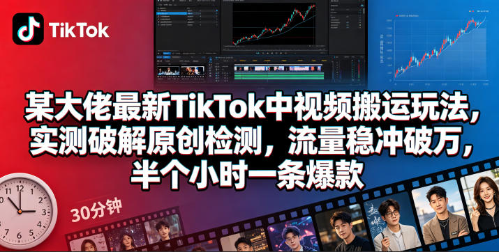 某大佬最新TikTok中视频搬运玩法，实测破解原创检测，流量稳冲破万，半个小时一条爆款-源创文化:轻创终点站