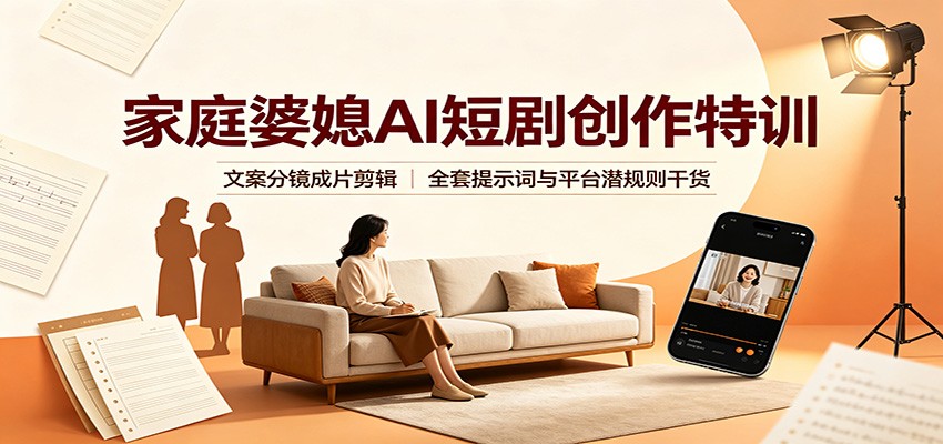 家庭婆媳AI短剧创作特训：文案分镜成片剪辑，全套提示词与平台潜规则干货-轻创终点站