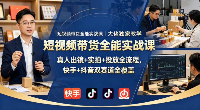 短视频带货全能实战课｜大佬独家教学，真人出镜+实拍+投放全流程，快手+抖音双赛道全覆盖-源创文化:轻创终点站