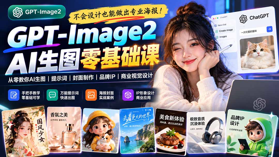 不会设计也能做出专业海报！GPT-Image2从零教你AI生图、提示词、封面制作、品牌IP与商业视觉设计-轻创终点站