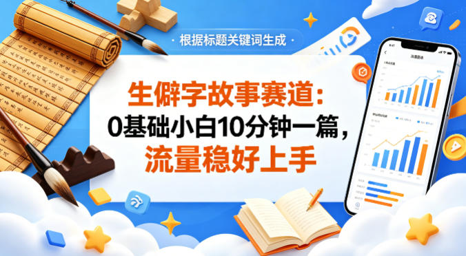 公众号流量主——生僻字故事赛道，流量稳，好上手，0基础小白也能10分钟一篇-源创文化:轻创终点站