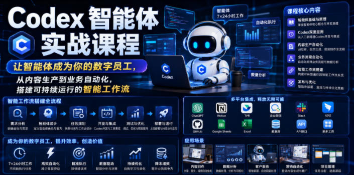 Codex智能体实战课程,让智能体成为你的数字员工,从内容生产到业务自动化,搭建可持续运行的智能工作流-源创文化:轻创终点站