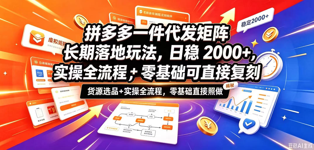 拼多多一件代发矩阵长期落地玩法，日稳入2k+，选品货源+实操全流程，零基础可直接复刻【拆解】-轻创终点站
