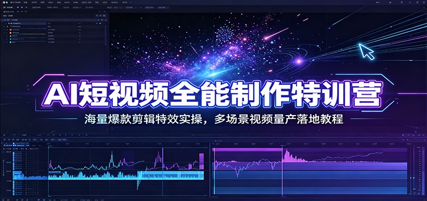 AI短视频全能制作特训营：海量爆款剪辑特效实操，多场景视频量产落地教程-轻创终点站