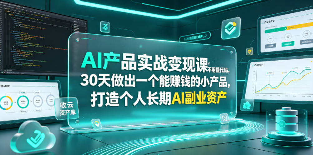 AI产品实战变现课，不用懂代码，30天做出一个能賺钱的小产品，打造个人长期AI副业资产-源创文化:轻创终点站