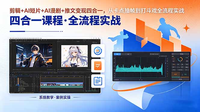 剪辑+AI短片+AI漫剧+推文变现四合一，从卡点抽帧到打斗戏全流程实战-源创文化:轻创终点站