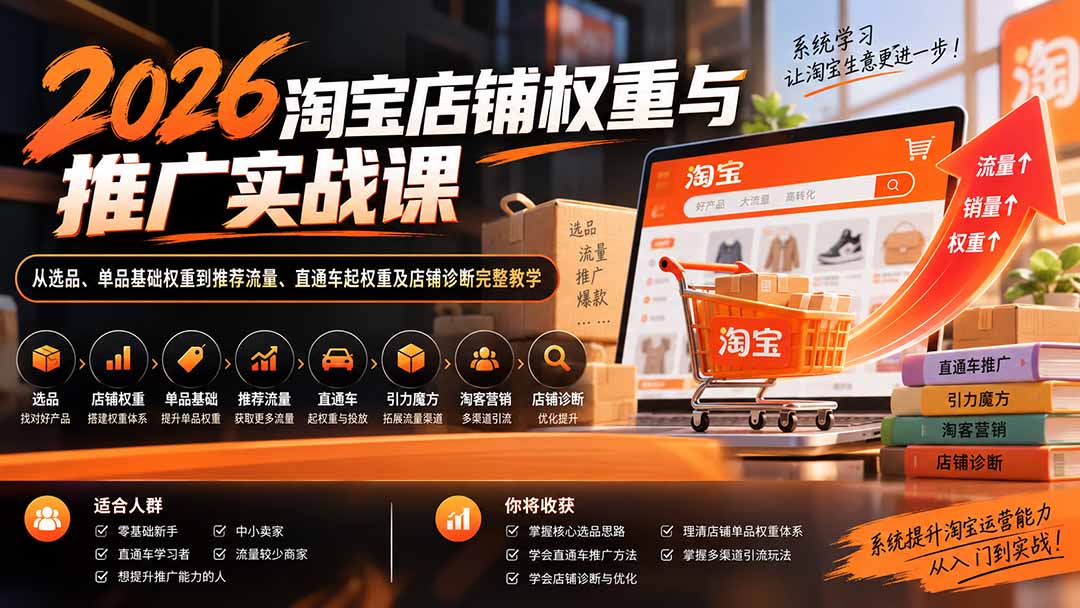 2026淘宝店铺权重与推广实战课：从选品、单品基础权重到推荐流量、直通车起权重及店铺诊断完整教学-轻创终点站
