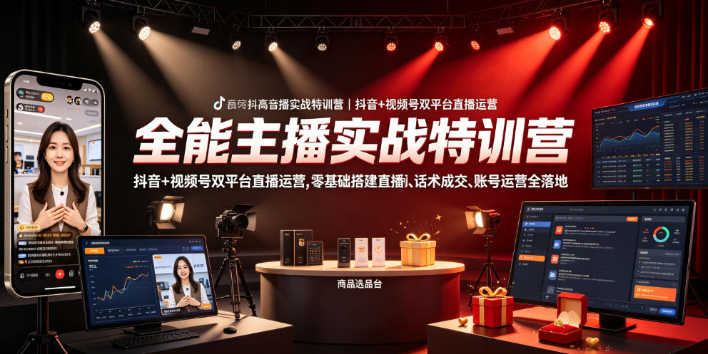 全能主播实战特训营|抖音+视频号双平台直播运营,零基础搭建直播间、精准选品、话术成交、账号运营全落地-源创文化:轻创终点站