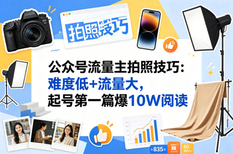 公众号流量主之拍照技巧赛道，难度低+流量大，起号第一篇就爆了10w阅读-源创文化:轻创终点站