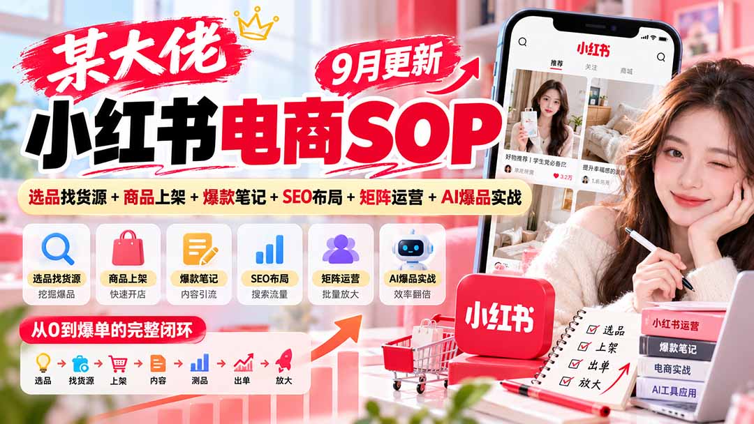 某大佬小红书电商SOP｜9月更新：选品找货源+商品上架+爆款笔记+SEO布局+矩阵运营+AI爆品实战-轻创终点站