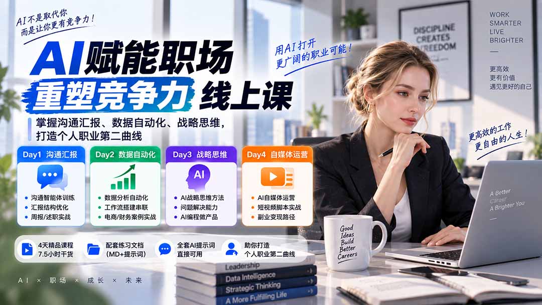 AI职场提效与第二曲线实战课-无水印：学习沟通汇报、数据工作流和战略思维，掌握AI编程做产品及自媒体运营方法-轻创终点站