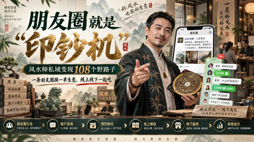 朋友圈就是“印钞机”，风水师私域变现108个野路子，一条朋友圈换一单生意，线上线下一起吃【文档】-轻创终点站