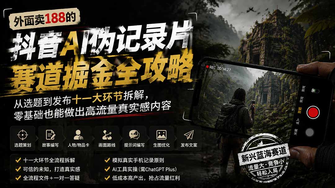 外面卖188的抖音AI伪记录片赛道掘金全攻略;从选题到发布十一大环节拆解,零基础也能做出高流量真实感内容-轻创终点站