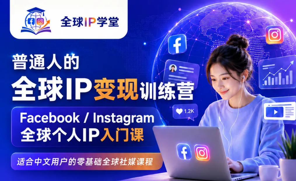 普通人的全球IP变现训练营，Facebook/Instagram全球个人IP入门课，零基础全球社媒课程-轻创终点站
