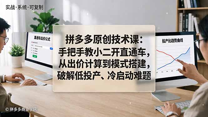 拼多多原创技术课：手把手教小二开直通车，从出价计算到模式搭建，破解低投产、冷启动难题-源创文化:轻创终点站