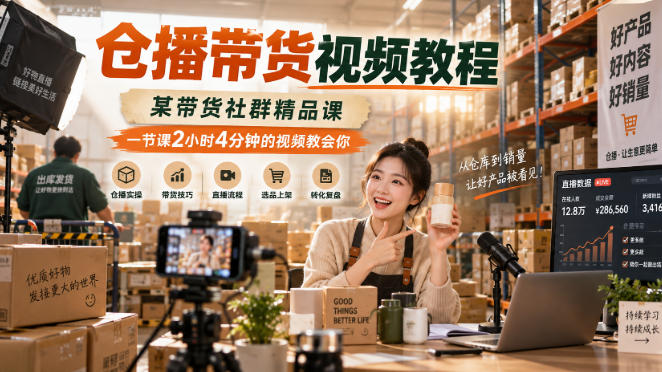 仓播带货视频教程，某带货社群精品课，一节课2小时4分钟的视频教会你-轻创终点站