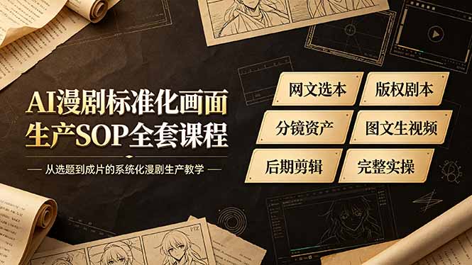 AI漫剧标准化画面生产SOP全套课程,网文选本版权剧本分镜资产全覆盖,图文生视频后期剪辑完整实操教学-源创文化:轻创终点站
