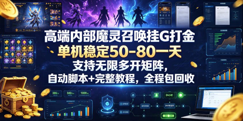 高端内部魔灵召唤挂G打金，单机稳定50-80一天，支持无限多开矩阵，自动脚本+完整教程，全程包回收【揭秘】-源创文化:轻创终点站