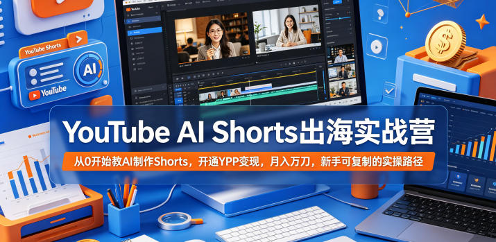 YouTube AI Shorts出海实战营，从0开始教AI制作Shorts，开通YPP变现，月入万刀，新手可复制的实操路径-源创文化:轻创终点站