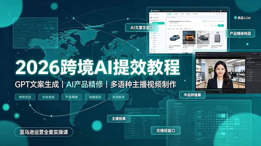 2026跨境AI提效教程·GPT文案生成|AI产品精修|多语种主播视频制作,亚马逊运营全套实操课-源创文化:轻创终点站