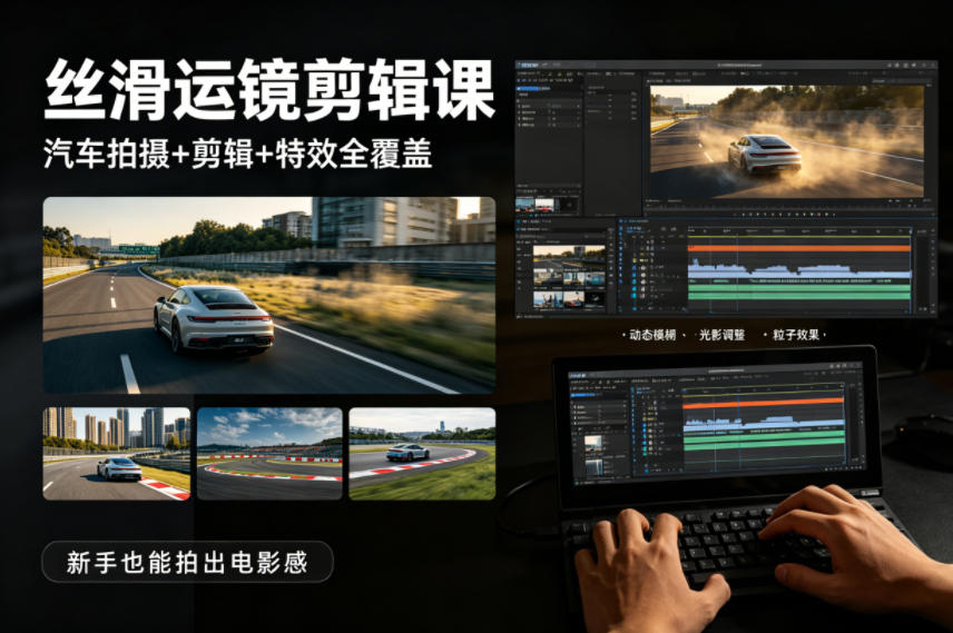 大叔丝滑运镜剪辑课，汽车拍摄+剪辑+特效全覆盖，新手也能拍出电影感-源创文化:轻创终点站