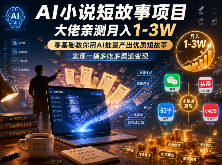 AI小说短故事项目，大佬亲测月入1-3W，零基础教你用AI批量产出优质短故事，实现一稿多吃多渠道变现(更新0624)-源创文化:轻创终点站