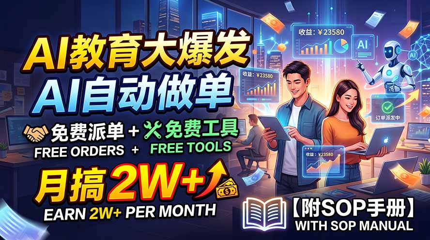 AI教育大爆发，AI自动做单，免费派单+免费工具，月搞2W+【附SOP手册】-轻创终点站