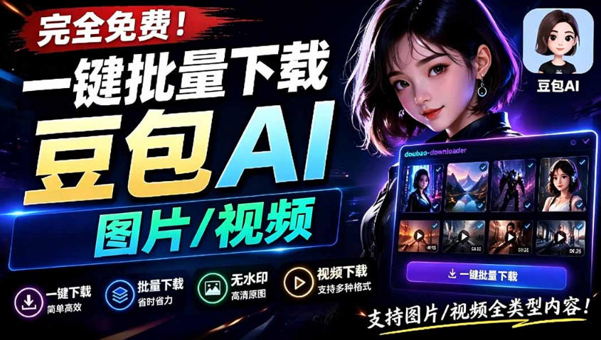 Github最新发布！一键批量下载豆包AI无水印图片/视频，简单易用，自动解析提示词-源创文化:轻创终点站