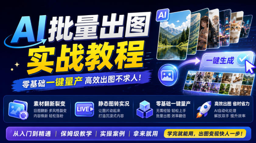 AI批量出图实战教程，素材翻新裂变，静态图转实况，零基础一键量产-轻创终点站
