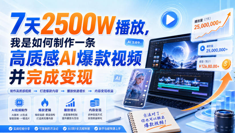 7天2500W播放，我是如何制作一条高质感AI爆款视频并完成变现-轻创终点站
