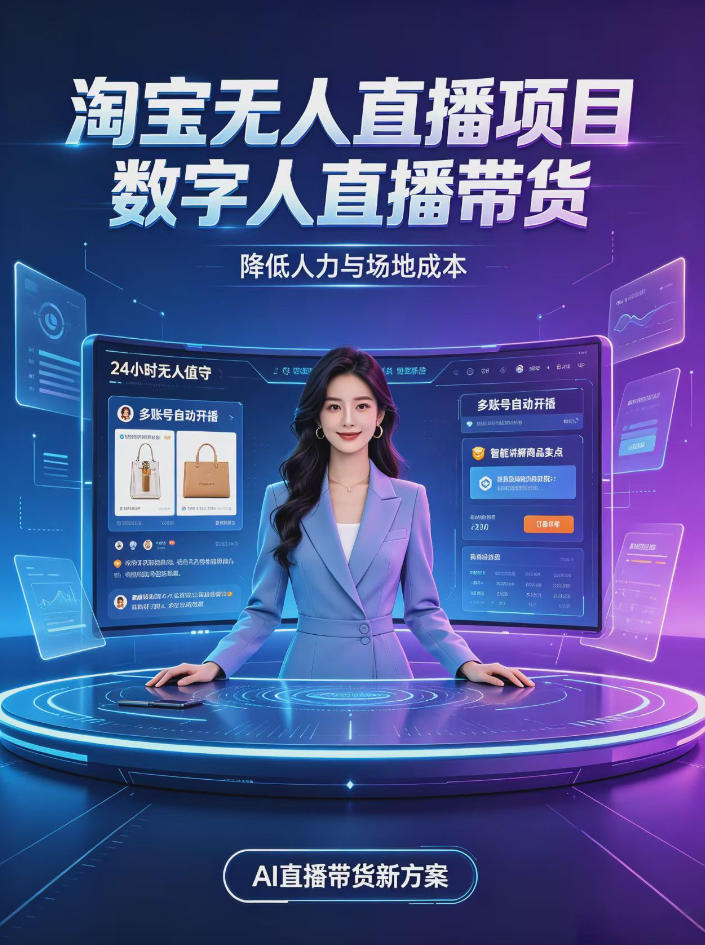 淘宝AI无人直播带货，24小时自动开播低门槛副业，无需真人长时间出镜，持续引流出单【揭秘】-轻创终点站