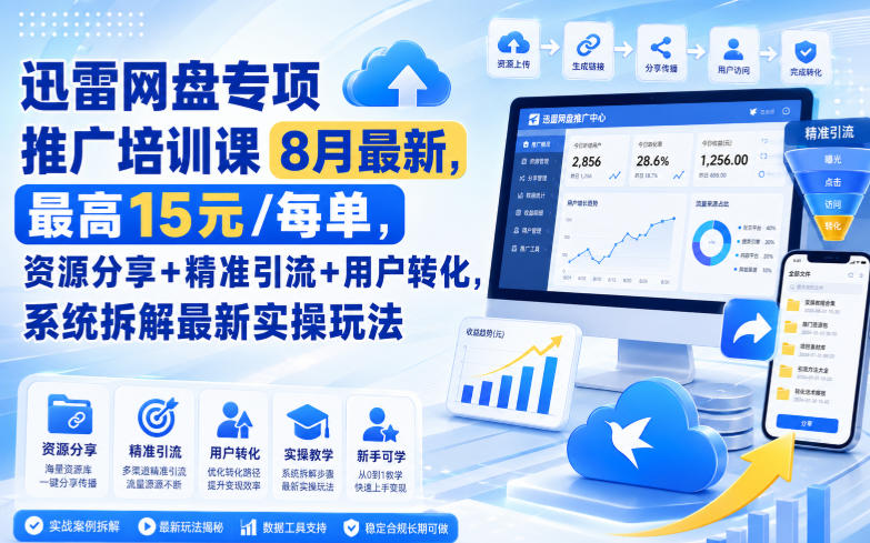 迅雷网盘专项推广培训课9月最新，最高15米/每单，资源分享+精准引流+用户转化，系统拆解最新实操玩法(更新0915)-轻创终点站