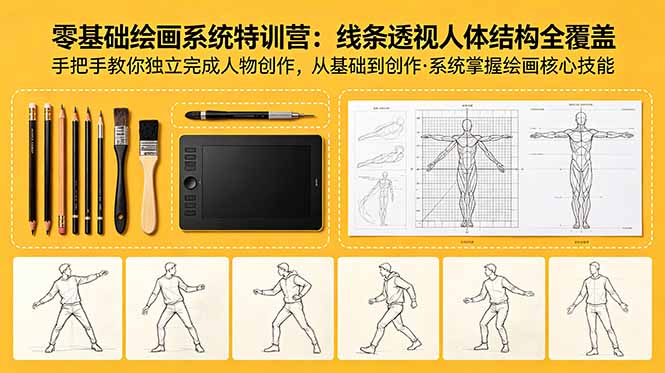 零基础绘画系统特训营：线条透视人体结构全覆盖，手把手教你独立完成人物创作-源创文化:轻创终点站