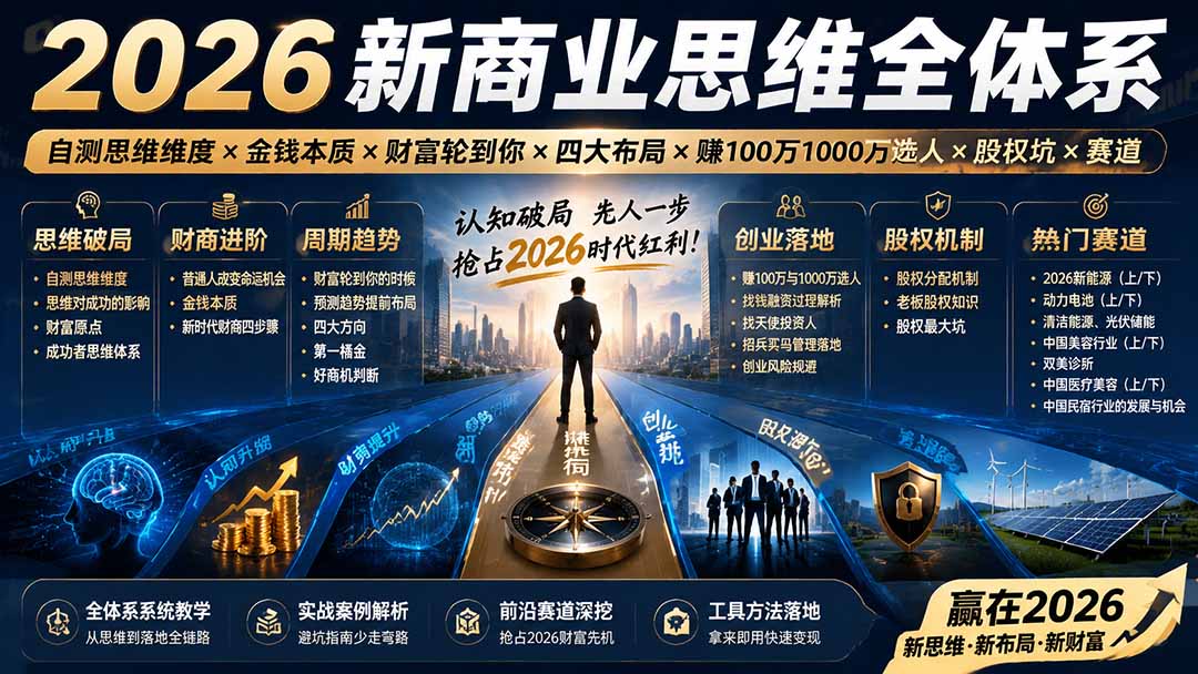 2026新商业思维全体系:自测思维维度×金钱本质×财富轮到你×四大布局×赚100万1000万选人×股权坑×赛道-轻创终点站