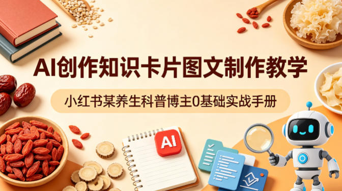 AI创作知识卡片图文制作教学，小红书某养生科普博主0基础实战手册-源创文化:轻创终点站