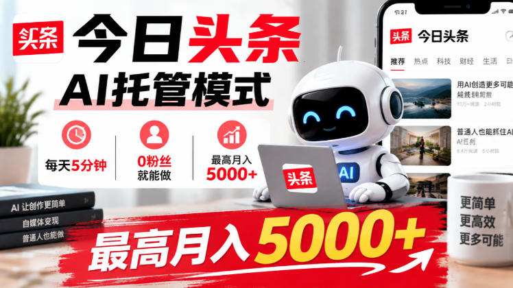 今日头条AI托管模式，每天5分钟，0粉丝就能做，最高月入5000+【揭秘】-轻创终点站