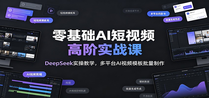 零基础AI短视频高阶实战课:DeepSeek实操教学,多平台AI视频模板批量制作-源创文化:轻创终点站