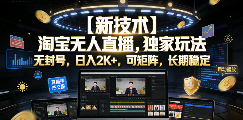 【新技术】淘宝无人直播，独家玩法，无封号，日入2K+，可矩阵，长期稳定【揭秘】-源创文化:轻创终点站
