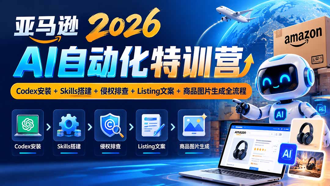 亚马逊2026AI自动化-10月特训营：Codex安装+Skills搭建+侵权排查+Listing文案+商品图片生成全流程-轻创终点站