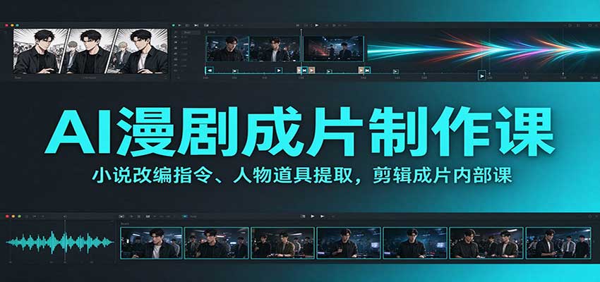 AI漫剧成片制作课：小说改编指令、人物道具提取，剪辑成片全流程-轻创终点站