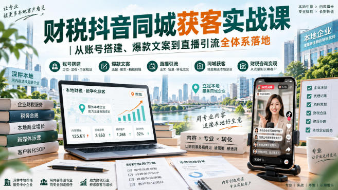 财税抖音同城获客实战课｜从账号搭建、爆款文案到直播引流全体系落地-轻创终点站
