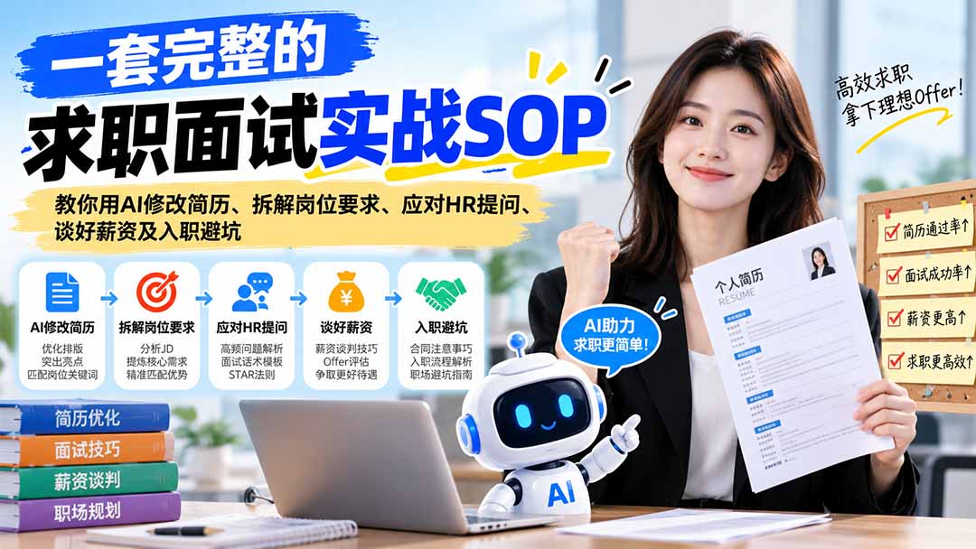 一套完整的求职面试实战SOP：教你用AI修改简历、拆解岗位要求、应对HR提问、谈好薪资及入职避坑-轻创终点站