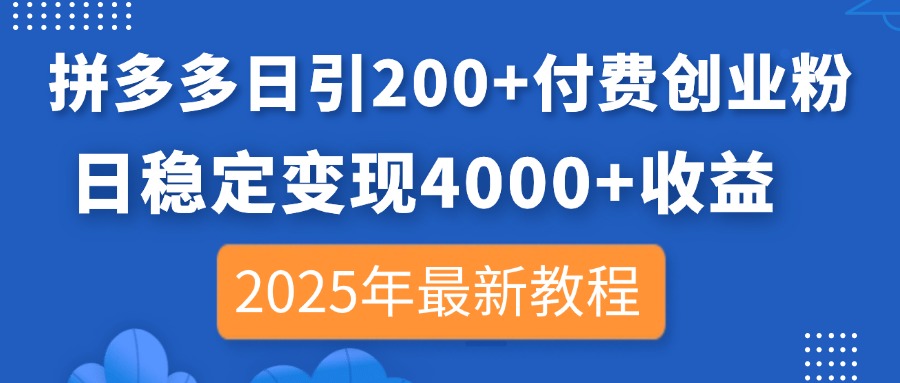 （14217期）拼多多日引200+付费创业粉，日稳定变现4000+收益，2025年最新教程-源创文化:轻创终点站