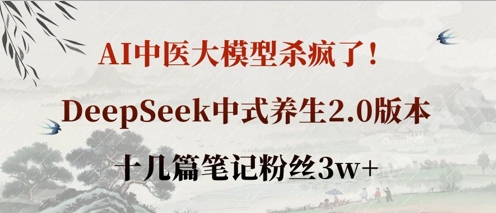 AI中医大模型杀疯了！DeepSeek中式养生2.0版本，十几篇笔记粉丝3w+-源创文化:轻创终点站