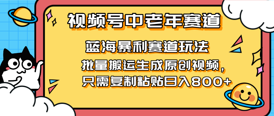 (14314期)2025视频号中老年短视频蓝海暴利风口!复制粘贴搬运视频单日赚800+,无...-源创文化:轻创终点站